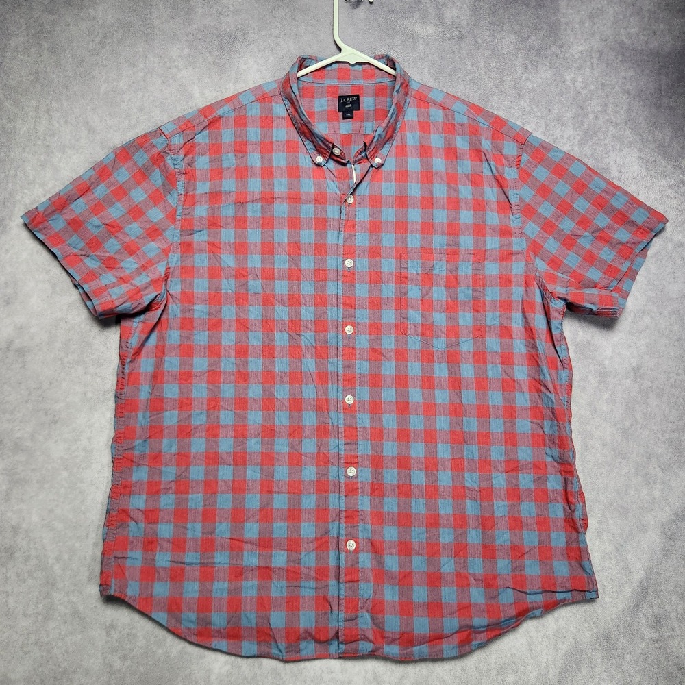 J Crew Mens XXL Red Blue Gingham Short Sleeve Button Down Shirt H4767 SP 18